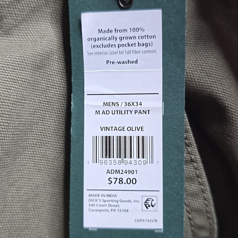 1328 NWT Alpine Design Men's Utility Pant Vintage Olive 36x34 - Picture 5 of 8